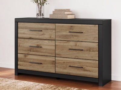 B2073-31 Vertani 6 Drawer Dresser, Black/Honey Brown sku B2073-31