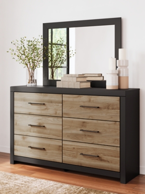 Vertani 6 Drawer Dresser and Mirror, Black