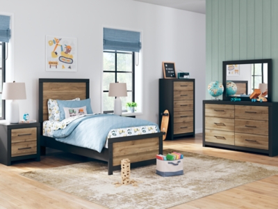 APG-B2073B5-8P Vertani Twin Panel Bed with Mirrored Dresser, Ches sku APG-B2073B5-8P