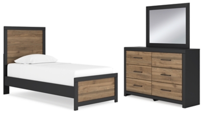 Vertani Twin Panel Bed with Mirrored Dresser, Black