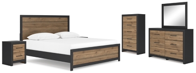 APG-B2073B4-8P Vertani King Panel Bed with Mirrored Dresser, Ches sku APG-B2073B4-8P