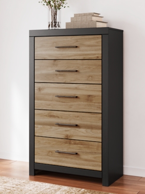 Vertani 5 Drawer Chest of Drawers, Black/Honey Brown