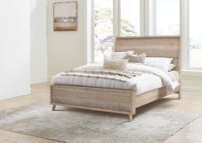 Hasbrick Queen Panel Bed with Framed Panel Footboard, Tan