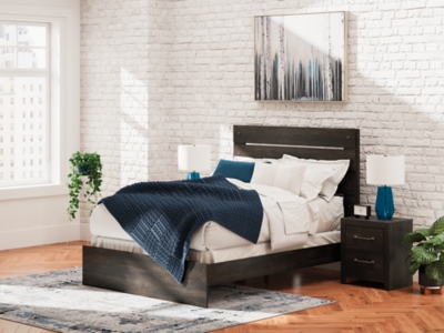Delmorta Queen Panel Bed, Dark Gray, rollover