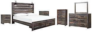 Drystan King Panel Bed with Storage with Mirrored Dresser, Chest and 2 Nightstands, Multi, large
