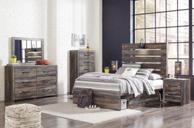 Drystan Full Panel Bed with 2 Storage Drawers with Mirrored Dresser, Multi, rollover