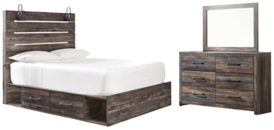 Drystan Twin Panel Bed with 2 Storage Drawers with Mirrored Dresser, Multi, large