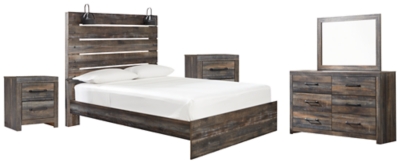 Drystan Queen Panel Bed with Mirrored Dresser and 2 Nightstands, Multi, large