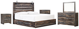 Drystan King Panel Bed with 4 Storage Drawers with Mirrored Dresser and 2 Nightstands, , large