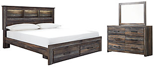 Drystan King Bookcase Bed with 2 Storage Drawers with Mirrored Dresser, Multi, large