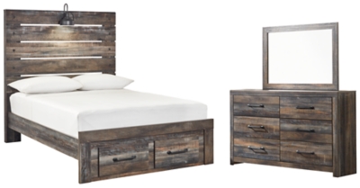 Drystan Full Panel Bed with 2 Storage Drawers with Mirrored Dresser, Multi, large