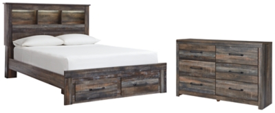 Drystan Queen Bookcase Bed with 2 Storage Drawers with Dresser, Multi, large