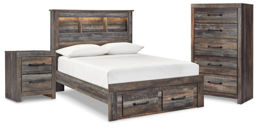 Cama con almacenamiento tipo librero, cómoda y buró Drystan - image 1