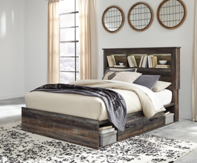 Drystan Queen Bookcase Bed with 2 Storage Drawers
