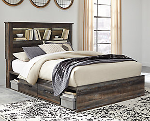Drystan Queen Bookcase Bed With 4, Queen Bed Frame With Storage In Headboard