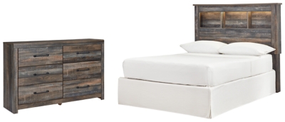 Drystan Full Bookcase Headboard Bed with Dresser, Multi