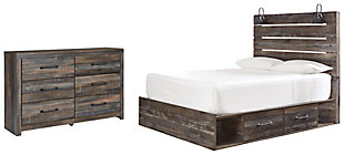 Drystan Queen Panel Bed with 2 Storage Drawers with Dresser, , large