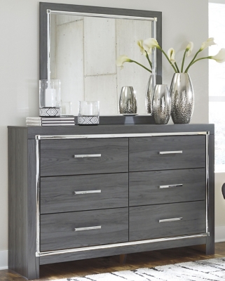 Lodanna 6 Drawer Dresser and Mirror, Gray