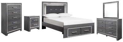 Lodanna Full Panel Bed with 2 Storage Drawers with Mirrored Dresser, Chest and Nightstand, , large