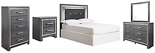 Lodanna Full Upholstered Panel Headboard Bed with Mirrored Dresser, Chest and Nightstand, , large