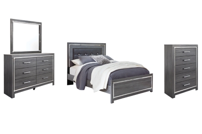 Lodanna Queen Panel Bed with Mirrored Dresser and Chest, Gray, large