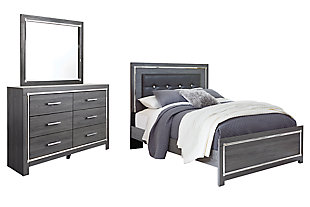 Lodanna Queen Panel Bed with Mirrored Dresser, Gray, large