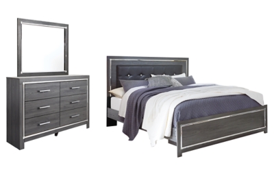Lodanna King Panel Bed with Mirrored Dresser, Gray, large
