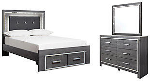 Lodanna Full Panel Bed with 2 Storage Drawers with Mirrored Dresser, , rollover