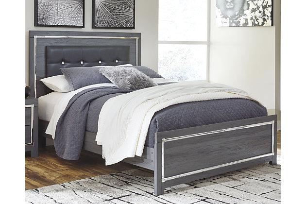 Bed Frame Queen Size Panel Upholstered Headboard Bedroom Furniture Modern Gray 