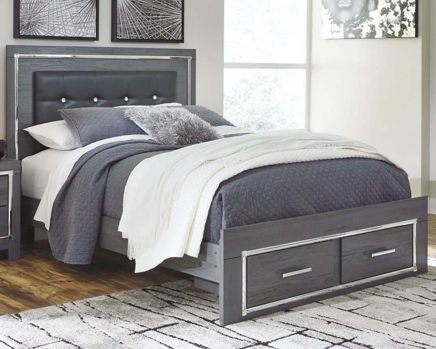 Cama con almacenamiento de panel tapizado Lodanna Queen, cómoda y espejo - image 6