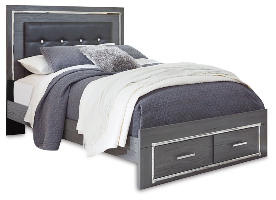 Cama con almacenamiento de panel tapizado Lodanna Queen, cómoda y espejo - image 4