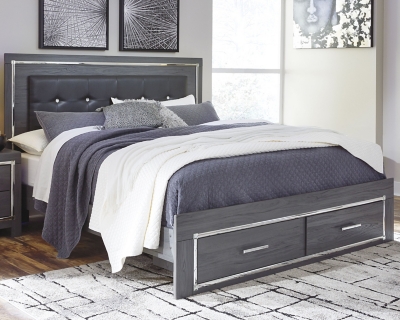 Lodanna King Panel Bed with 2 Storage Drawers, Gray, large