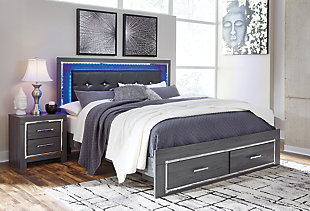 Lodanna King Panel Bed with 2 Storage Drawers, Gray, large