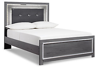 Reminiscent of Hollywood glamour of yesteryear, the Lodanna bedroom set with full panel bed, dresser/mirror, chest and nightstand interprets luxury in a decidedly modern way. Headboard details include button-tufted upholstery, faceted faux crystals and LED lights enhanced with remote-controlled settings for color and brightness. Chrome-tone drawer pulls and accents are a chic complement to the dazzling gray finish.Includes panel bed (headboard, footboard and rails), 6-drawer dresser with mirror, 5-drawer chest and 2-drawer nightstand | Made of engineered wood (MDF/particleboard) and decorative laminate | Gray finish with replicated wood grain | Dresser, chest and nightstand with smooth-operating drawers lined with faux linen laminate; faceted chrome-tone pulls and accents | Bed with faux leather upholstery and faux crystal accents | Bed with accent LED lights with remote to control color and brightness | Nightstand with USB and wireless charging options | Power cord included; UL Listed | Mirror attaches to back of dresser | Foundation/box spring required, sold separately; mattress not included, sold separately | Safety is a top priority, clothing storage units are designed to meet the most current standard for stability, ASTM F 2057 (ASTM International) | Drawers extend out to accommodate maximum access to drawer interior while maintaining safety | Assembly required | Estimated Assembly Time: 15 Minutes