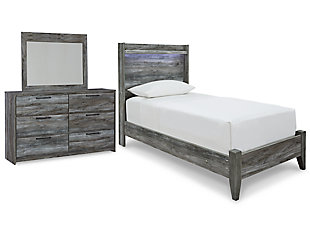 Baystorm Twin Panel Bed with Mirrored Dresser, Gray, large