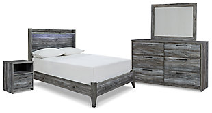 Baystorm Full Panel Bed with Mirrored Dresser and Nightstand, Gray, large