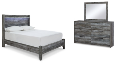 Baystorm Full Panel Bed with Mirrored Dresser, Gray