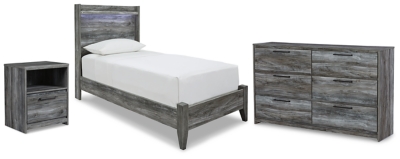 Baystorm Twin Panel Bed with Dresser and Nightstand, Gray