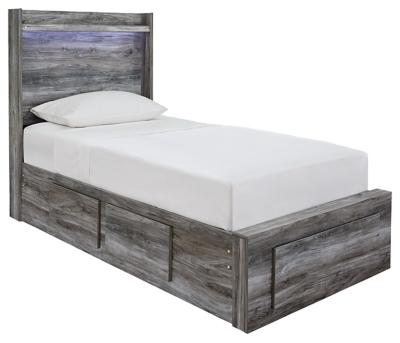 Baystorm Twin Panel Bed with 3 Storage Drawers, Gray, large