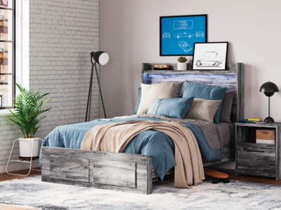 Baystorm Full Panel Bed with 2 Storage Drawers, Gray, rollover