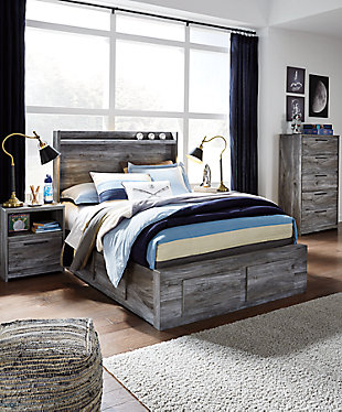 Baystorm Full Panel Bed with 6 Storage Drawers, Gray, rollover
