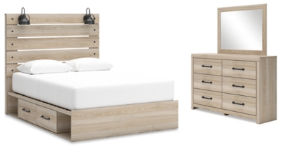 Senbry Queen Panel Bed with Mirrored Dresser