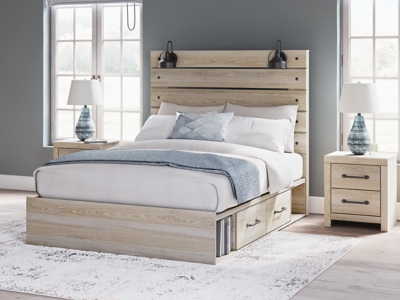 Senbry Queen Panel Bed with Storage, Tan, rollover