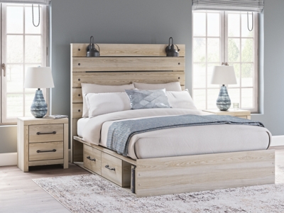 Senbry Queen Panel Bed with Storage, Tan, rollover