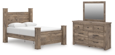 Cama con dosel, cómoda y espejo Queen Keithland