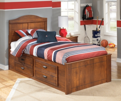 Barchan Twin Panel Bed with 4 Storage Drawers, Medium Brown, large