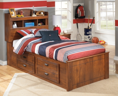 Twin Bed With Storage Drawers And, Twin Bed With Bookcase Headboard And Storage Box