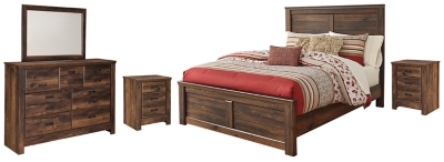 Quinden Queen Panel Bed with Mirrored Dresser and 2 Nightstands, , large