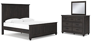 Gardanza King Panel Bed with Mirrored Dresser, Black, large