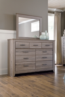 Zelen 7 Drawer Dresser and Mirror, Warm Gray